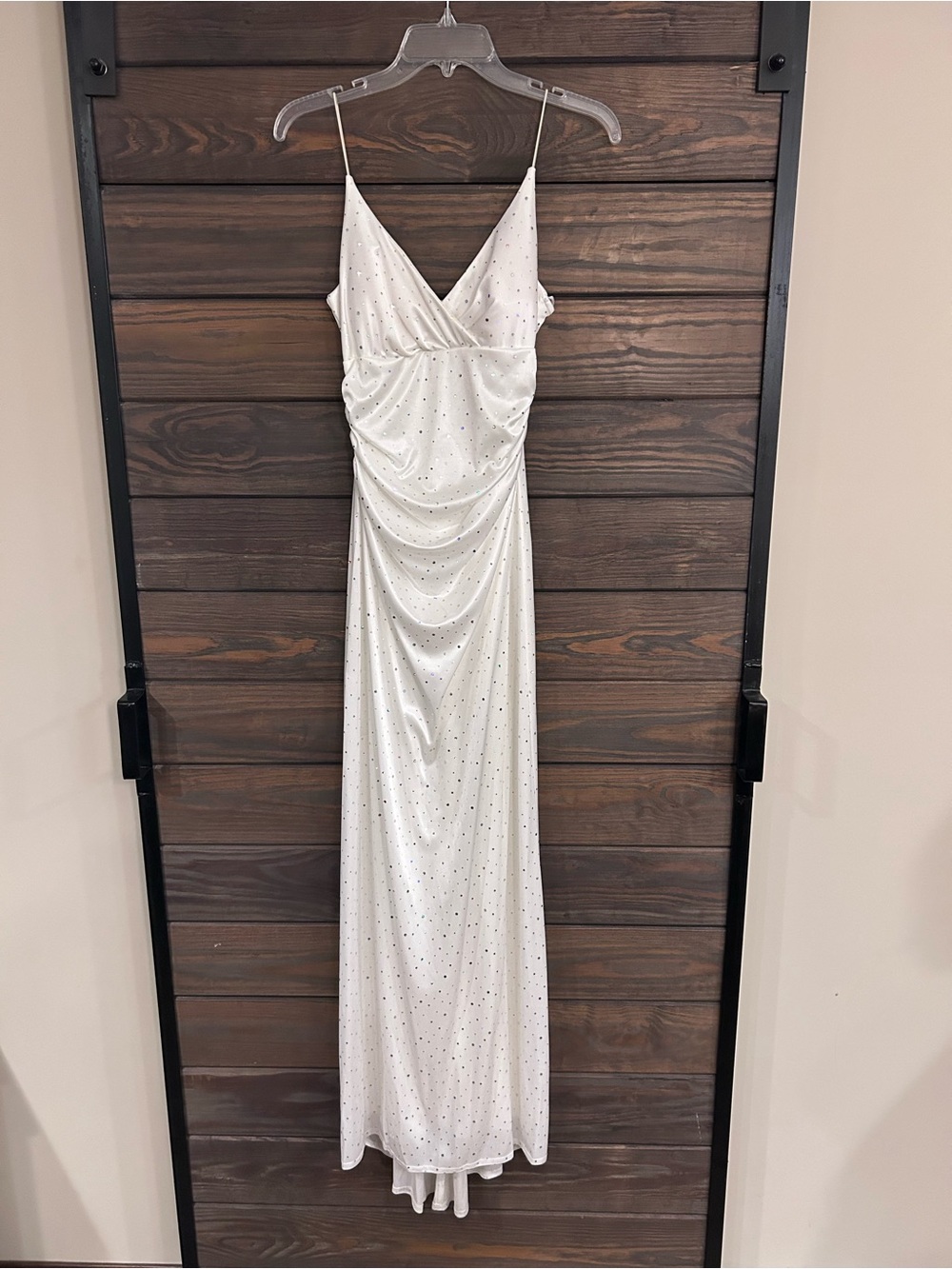 Jodi Kristopher White Spaghetti-Strap Maxi Dress with Sparkle